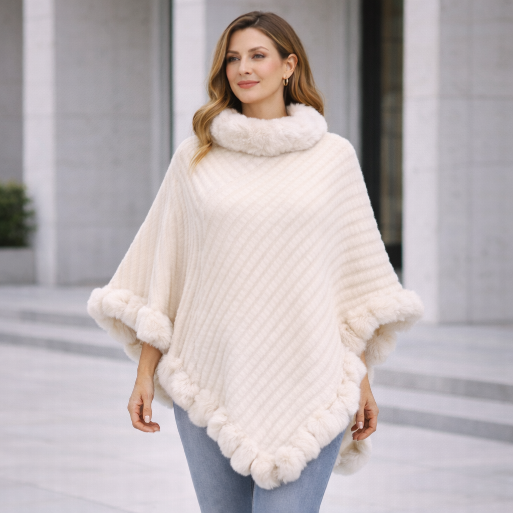 Poncho tendance femme col fourrure