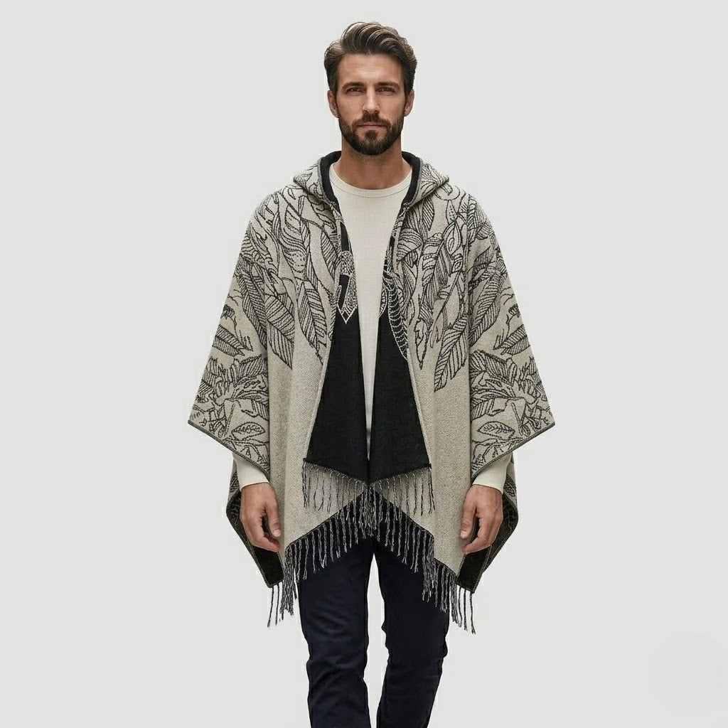 Poncho chaud homme élégant à franges