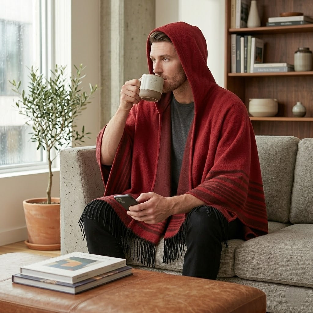 Poncho chaud homme rouge