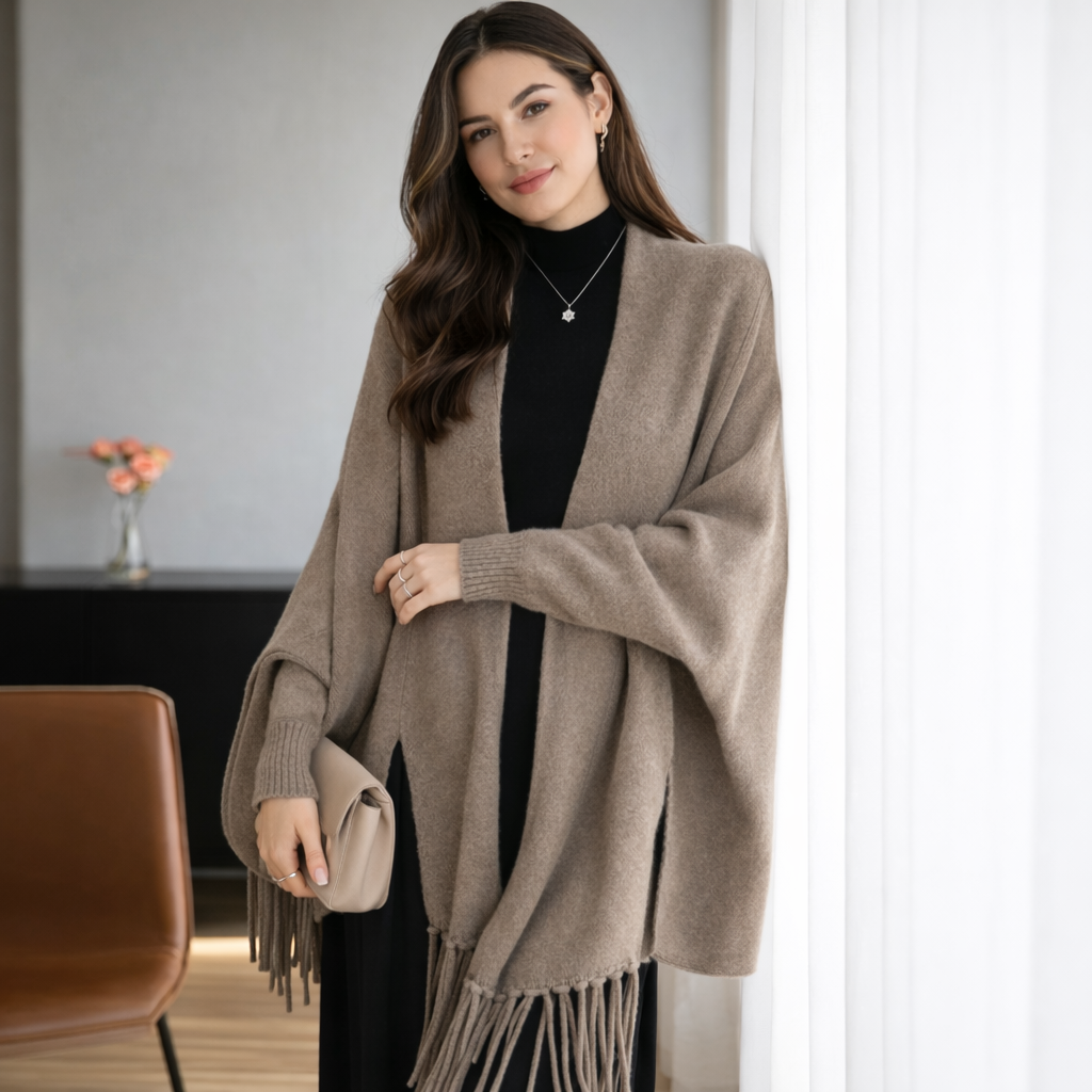 Poncho en laine femme à franges