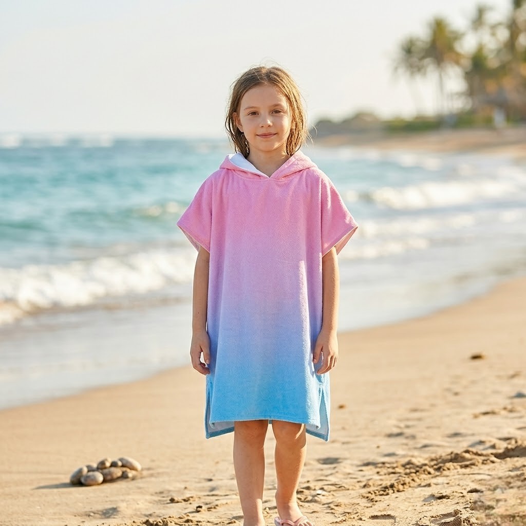 Poncho plage enfant dégradé pastel