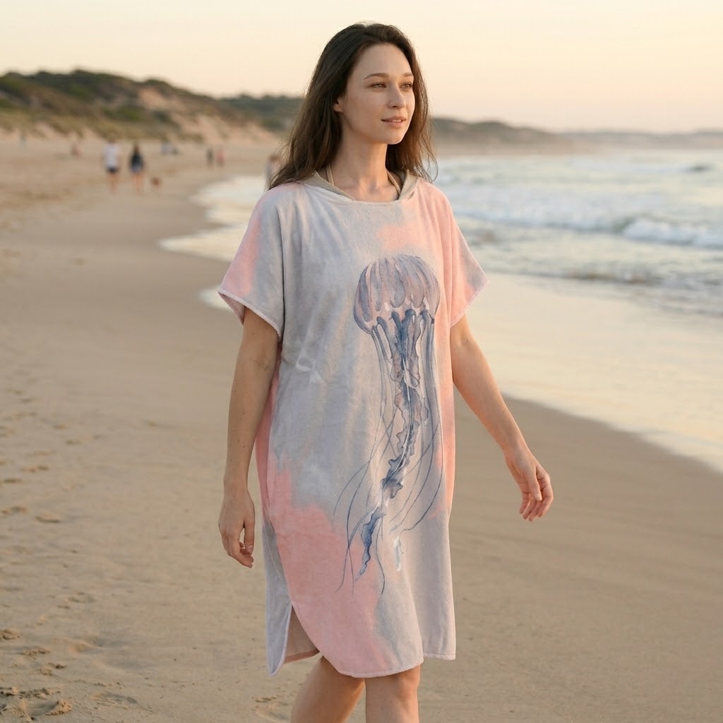 Poncho de plage femme Méduse