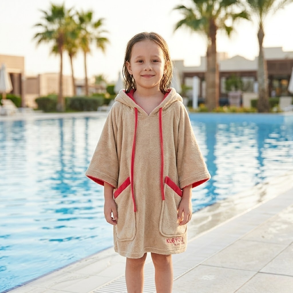Poncho de bain enfant polaire avec poches