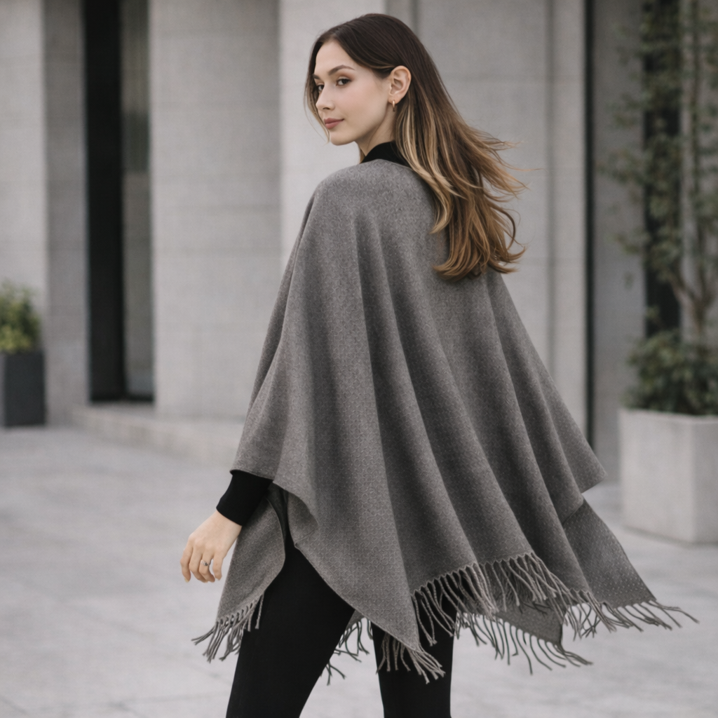 Poncho tendance femme gris minimaliste