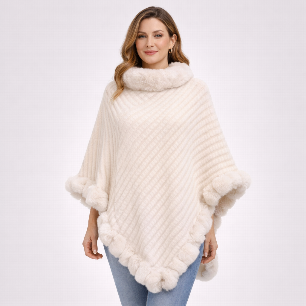 Poncho tendance femme col fourrure
