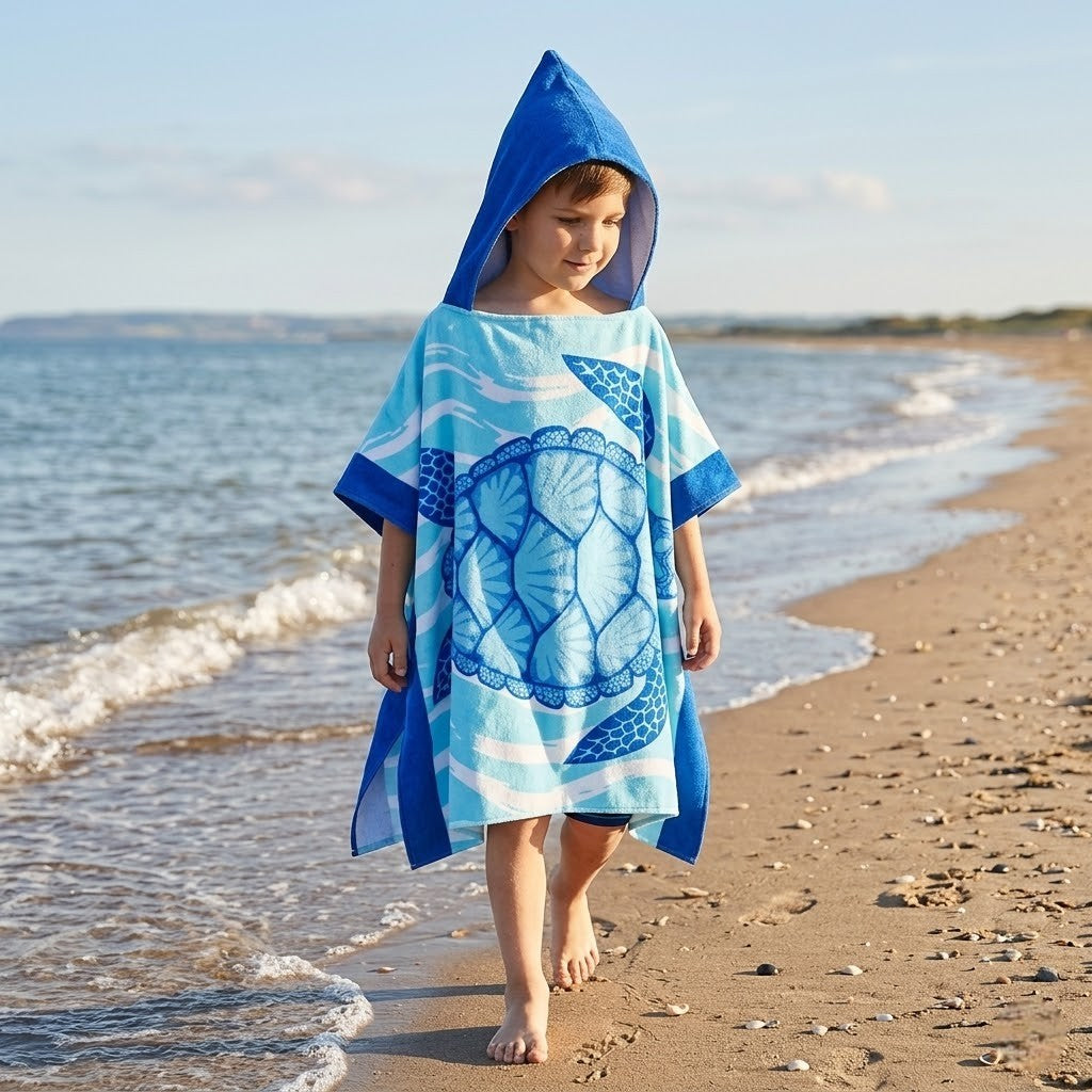 Poncho plage enfant motif tortue