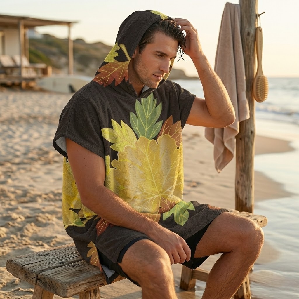 Poncho piscine homme fleurs