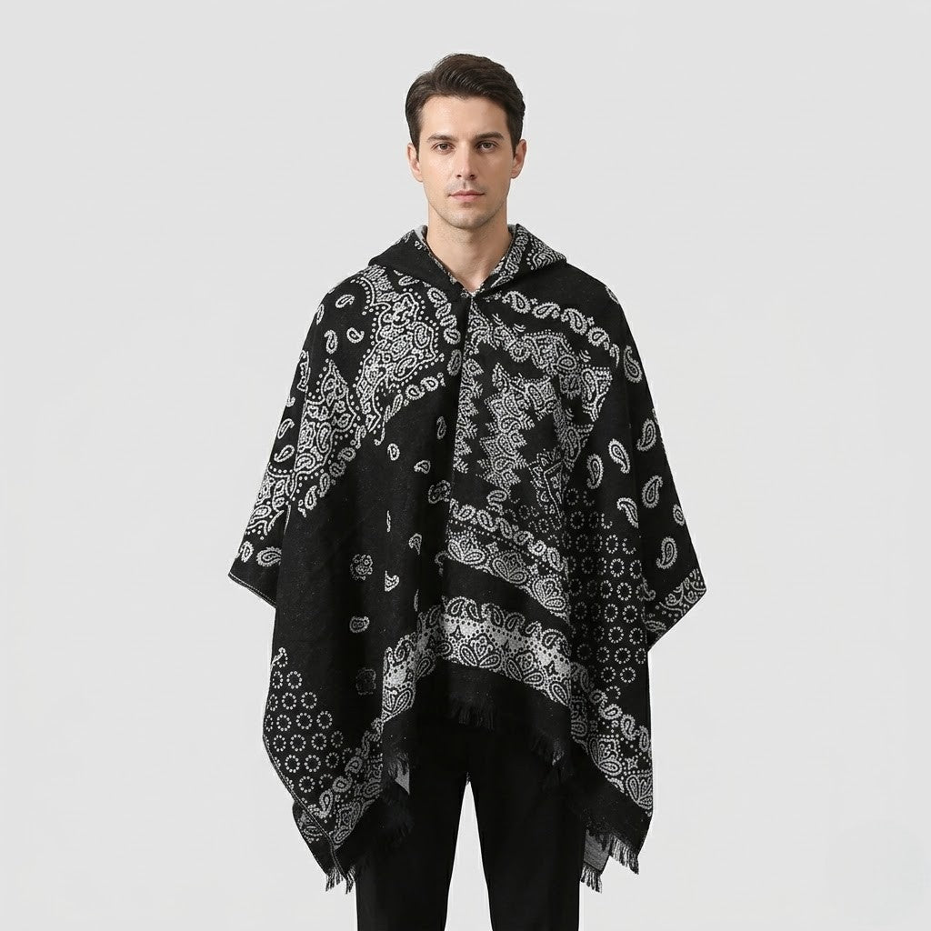 Poncho chaud homme design oriental
