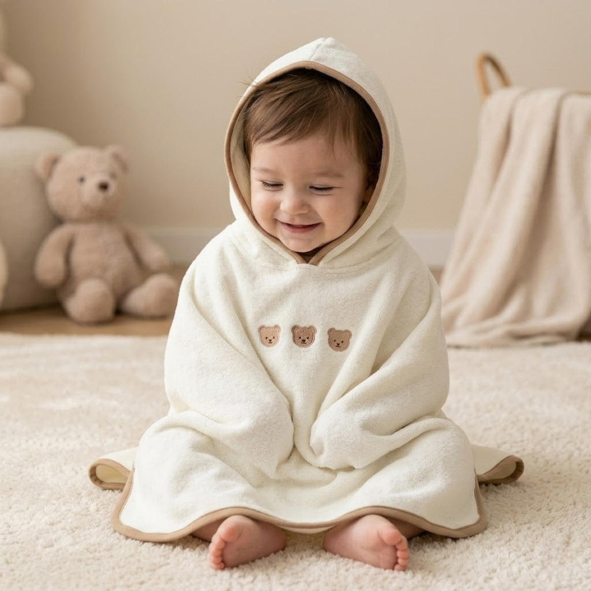 Poncho plage bébé motif ourson