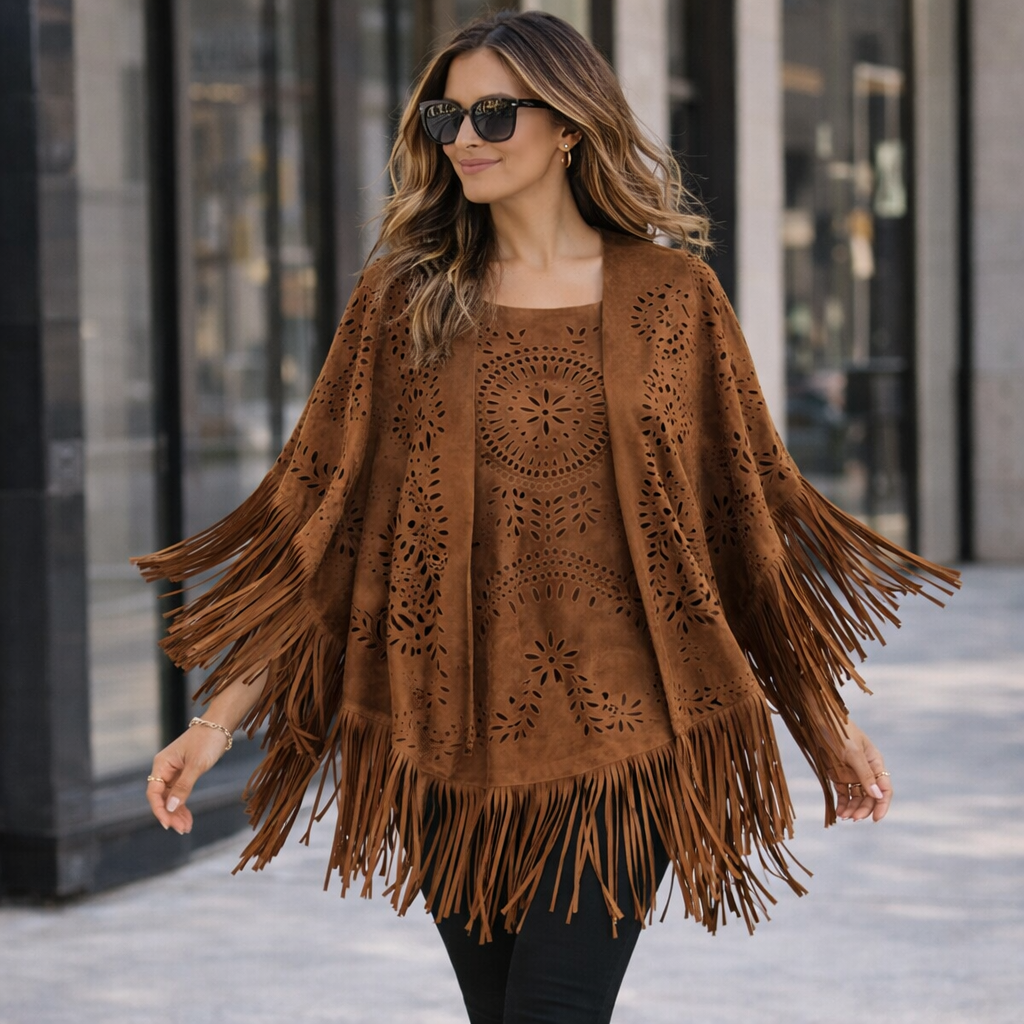 Poncho tendance femme à découpes florales
