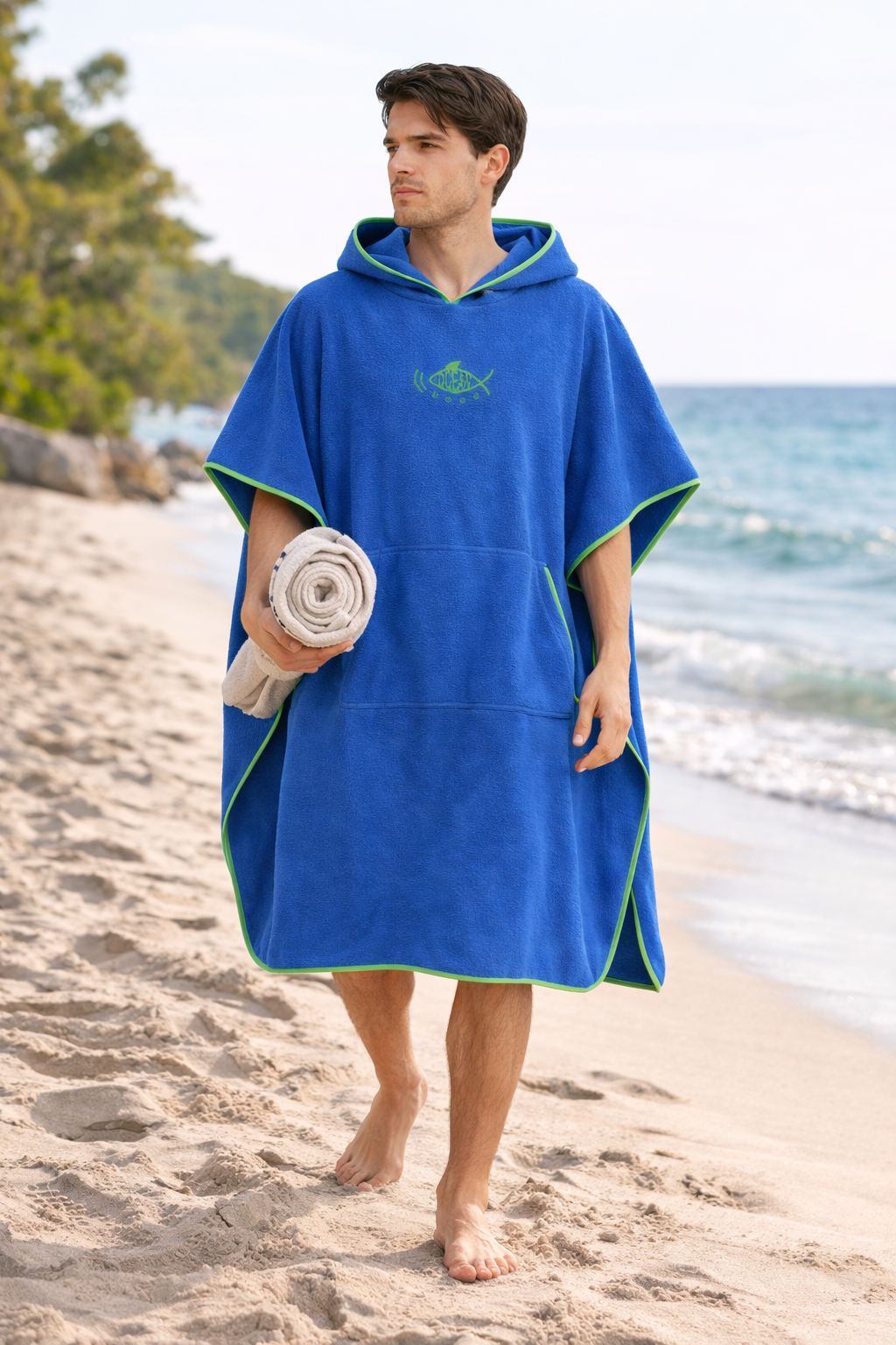Poncho plage homme motif poisson