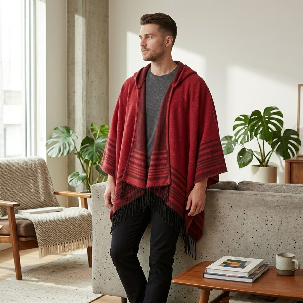 Poncho chaud homme rouge