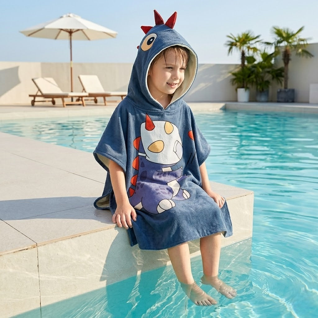 Poncho plage enfant avec capuche dinosaure