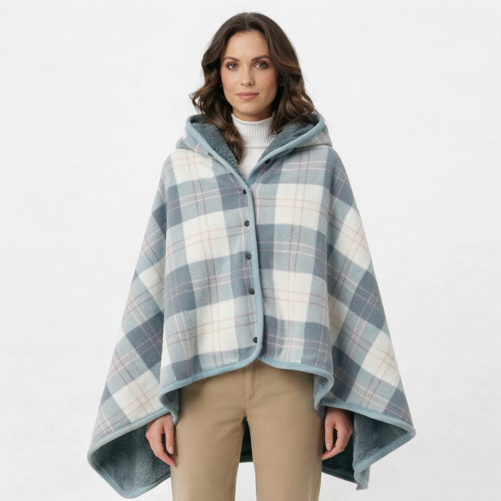 Poncho polaire femme style écossais