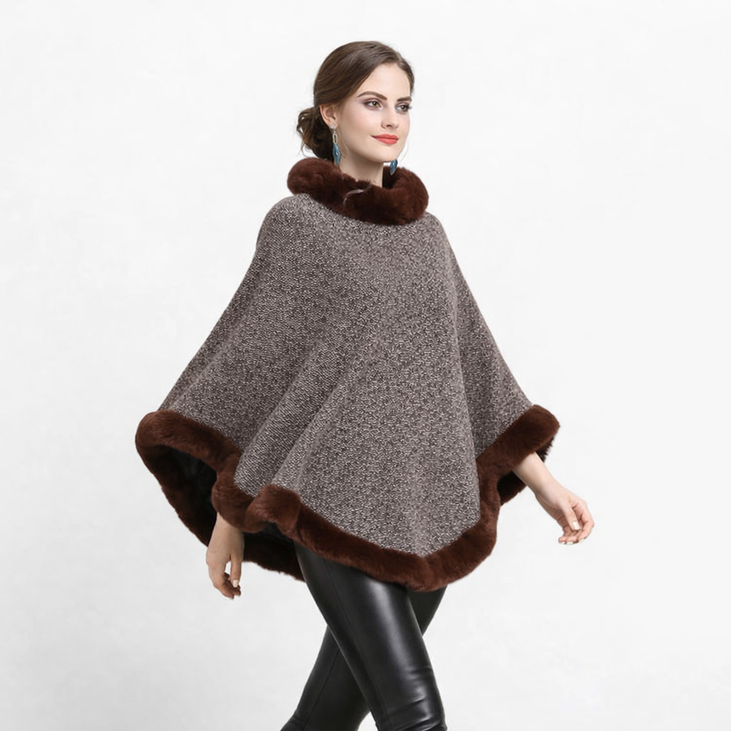 Poncho en laine femme avec fourrure