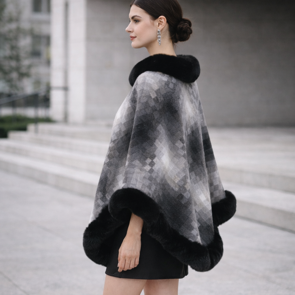 Poncho en laine femme fourrure