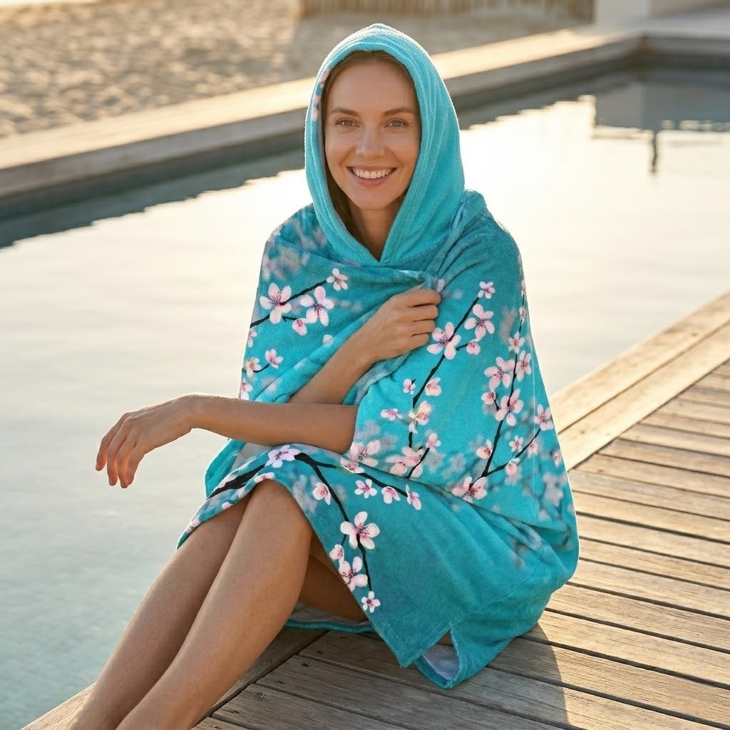 Poncho plage femme fleurs