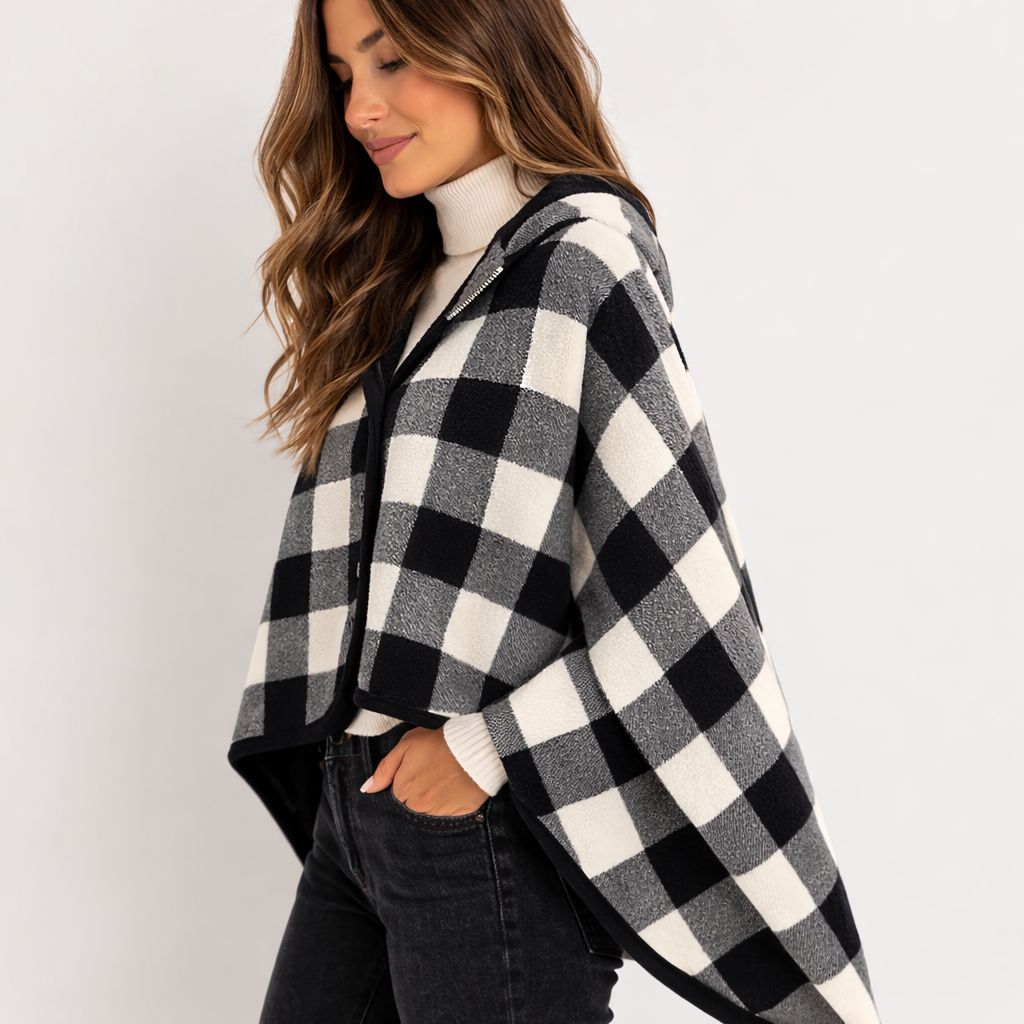 Poncho polaire femme noir et blanc