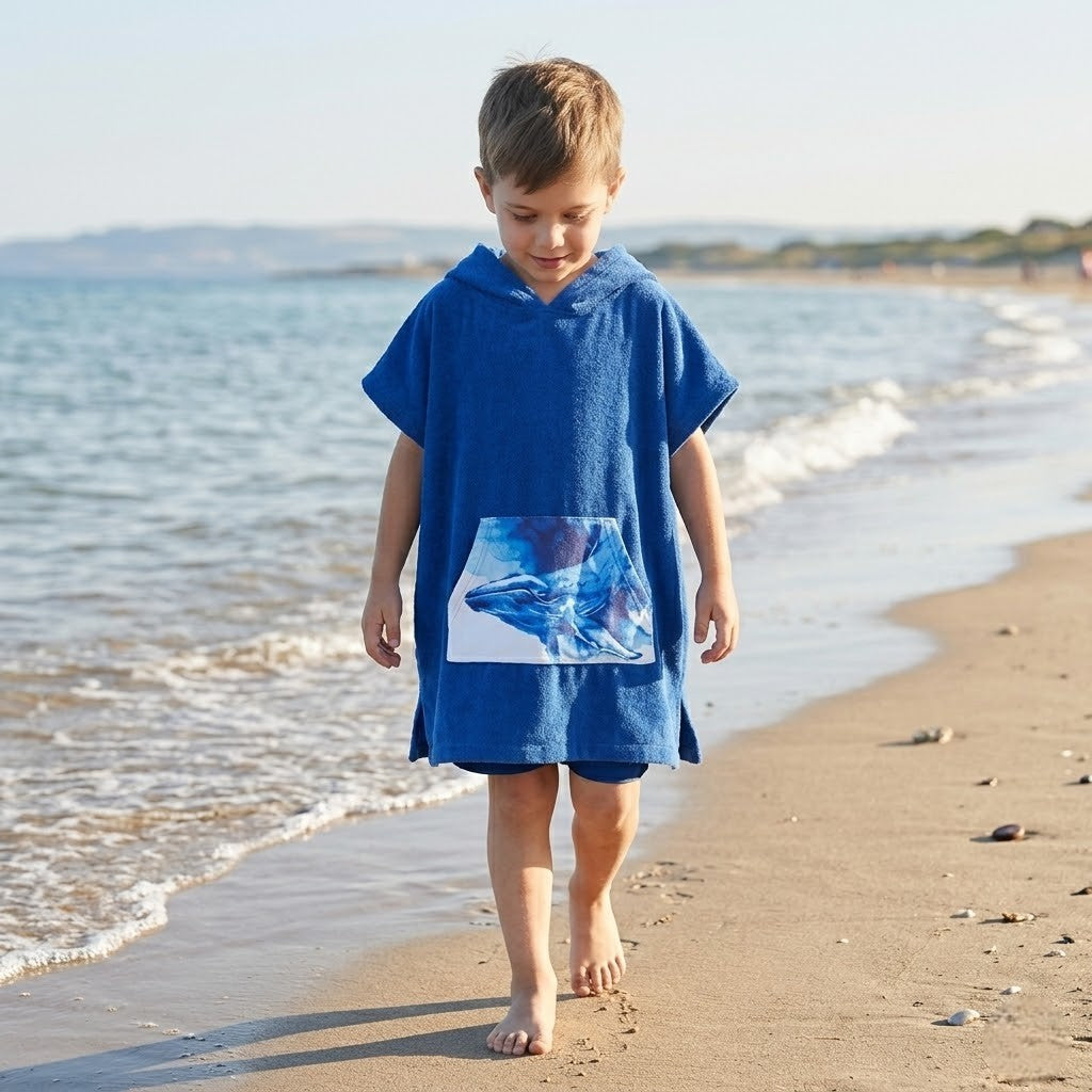 Poncho de bain enfant motif baleine