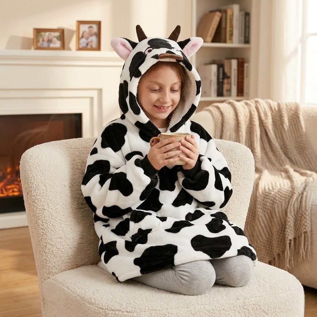 Poncho polaire enfant motif vache