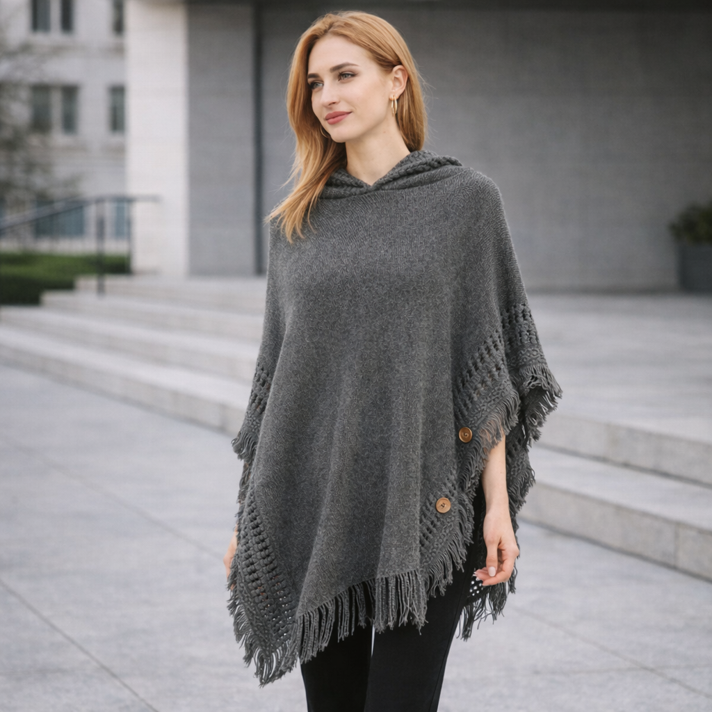 Poncho tendance femme maille et franges