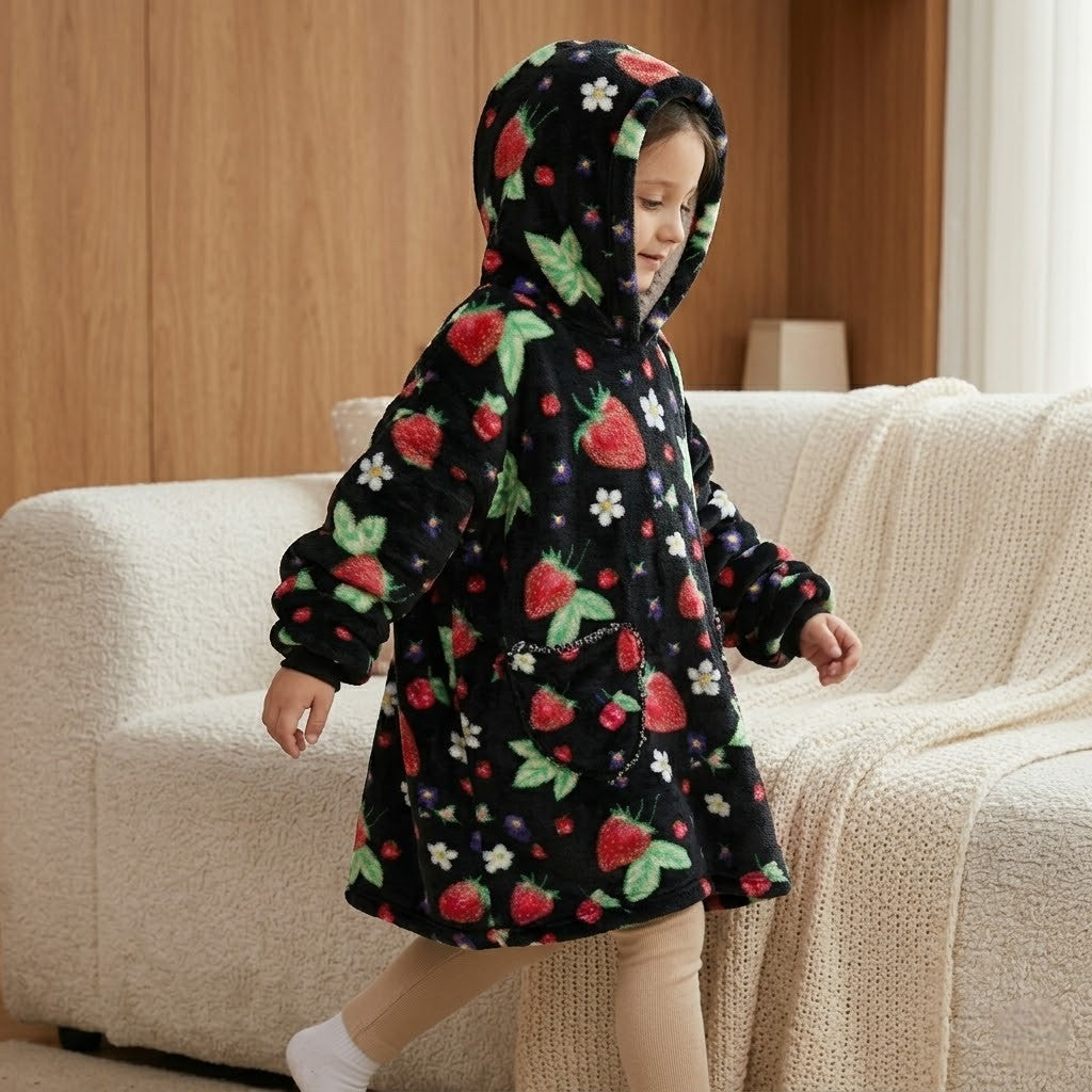 Poncho polaire enfant fraise