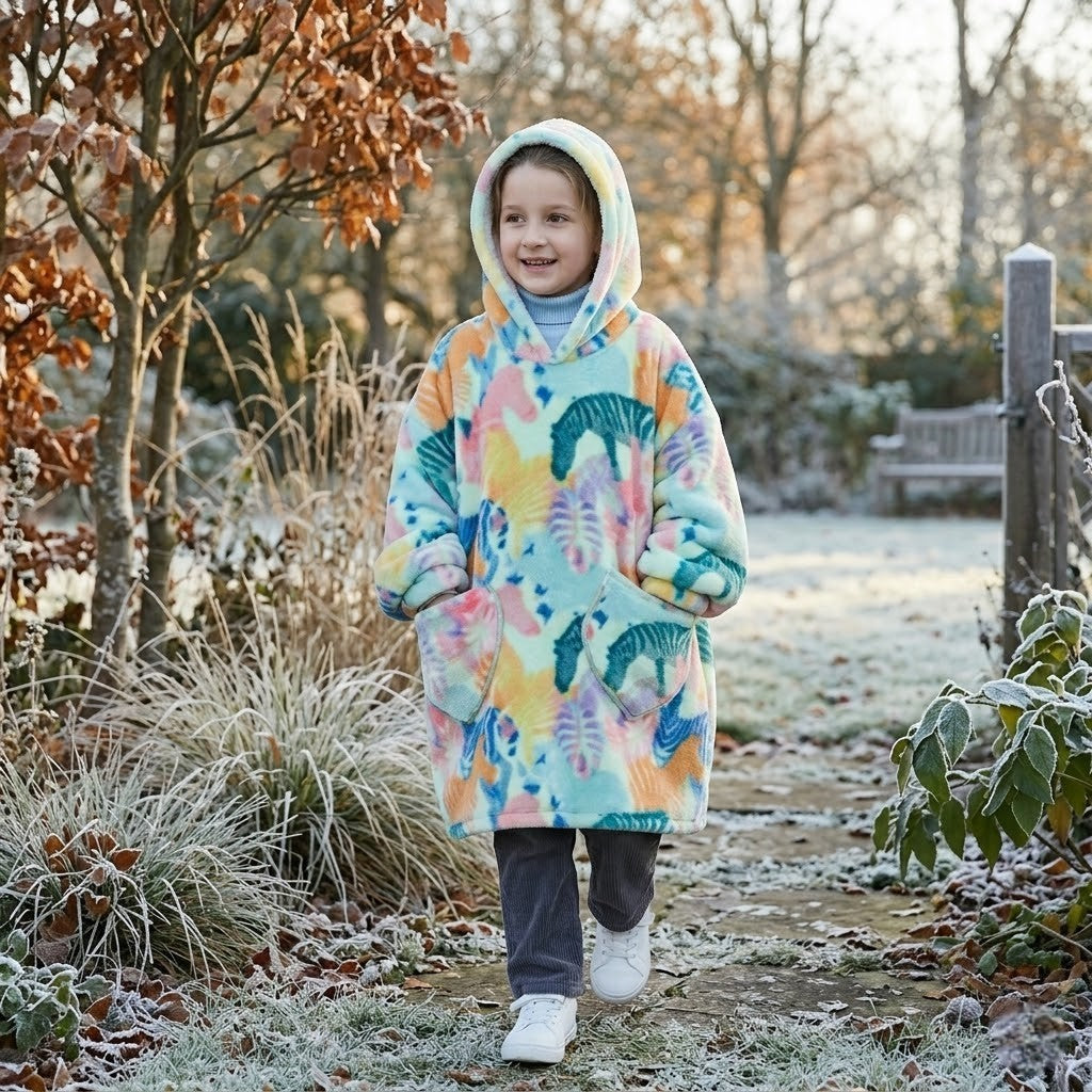 Poncho polaire enfant design tropical