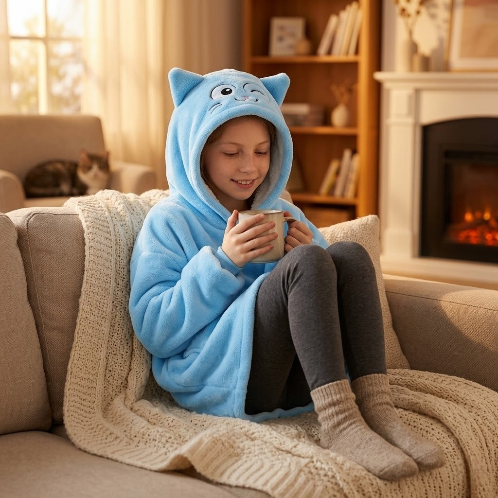 Poncho polaire enfant bleu