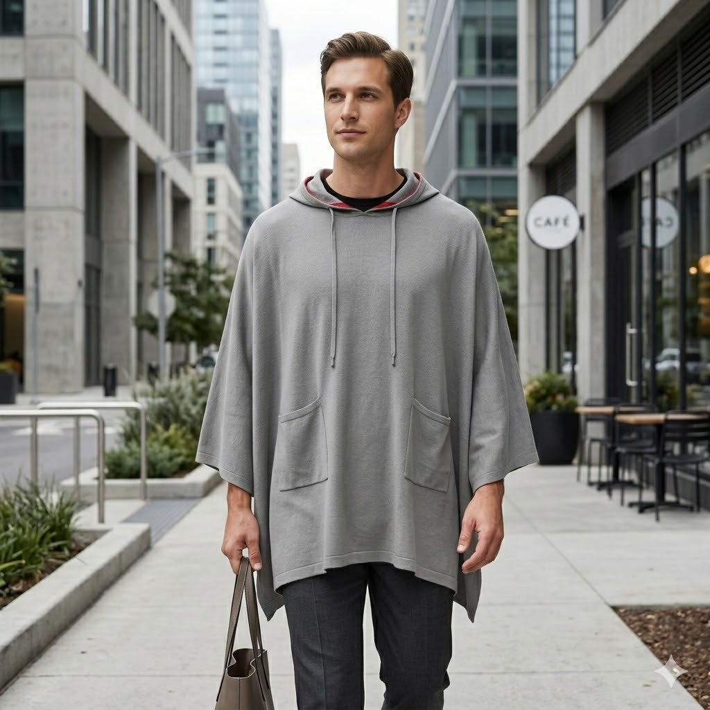 Poncho tendance homme gris