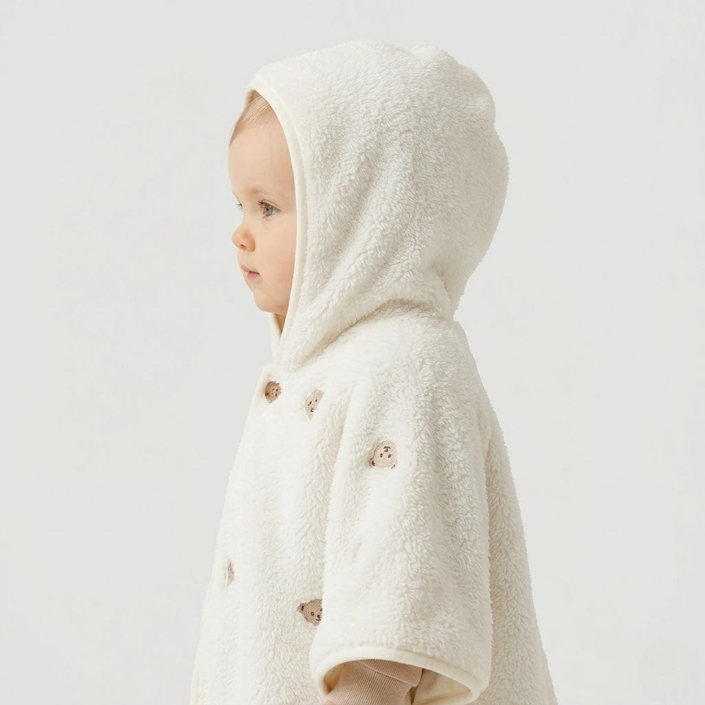 Poncho chaud bébé motif ourson