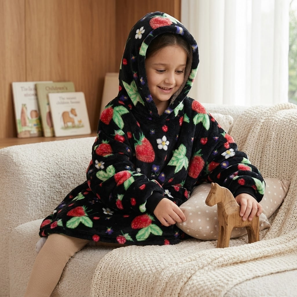 Poncho polaire enfant fraise