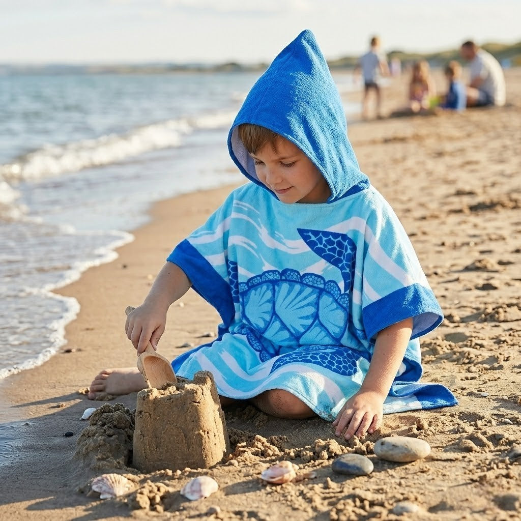 Poncho plage enfant motif tortue