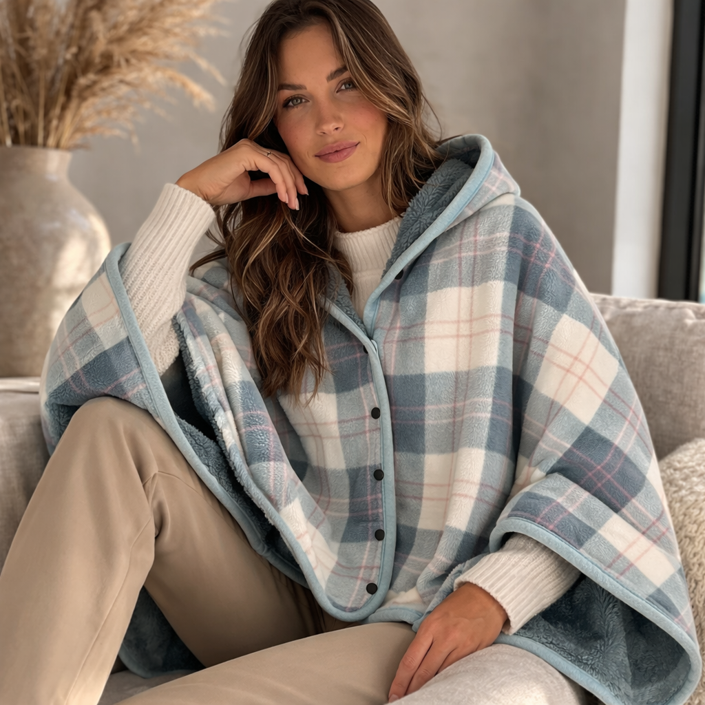 Poncho polaire femme style écossais
