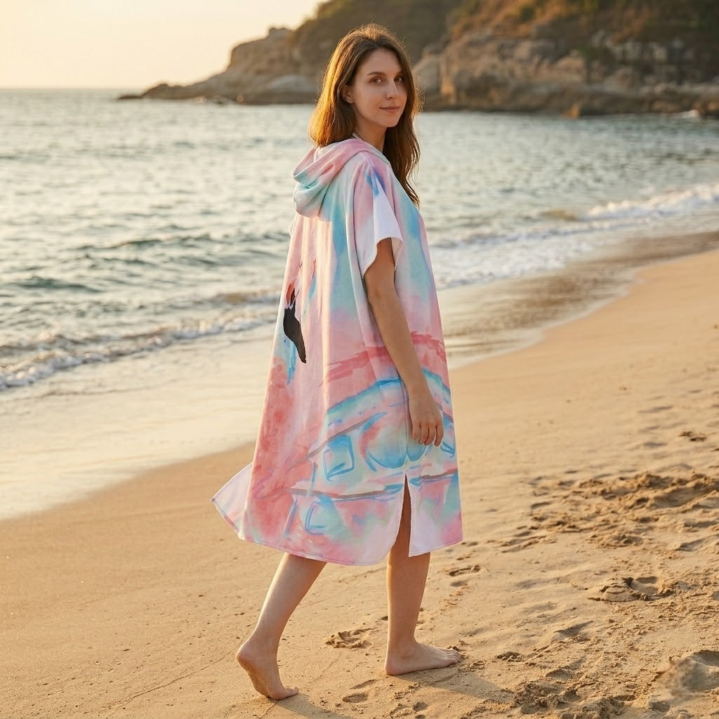 Poncho de bain femme Flamant rose