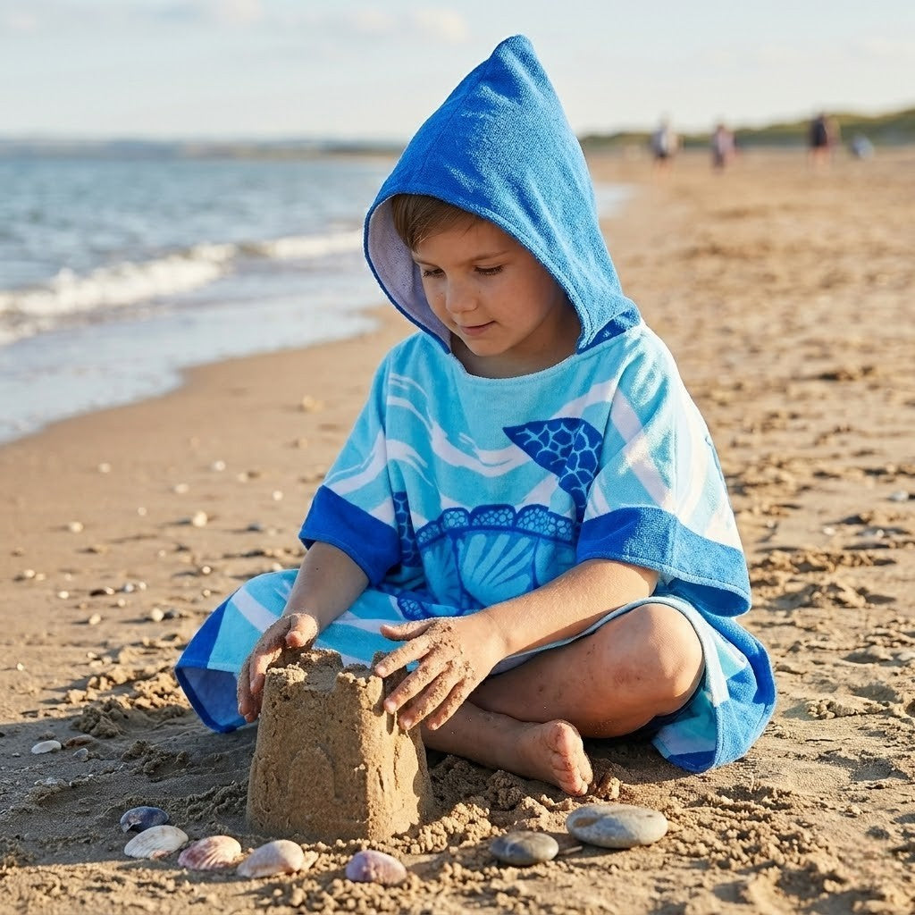Poncho plage enfant motif tortue