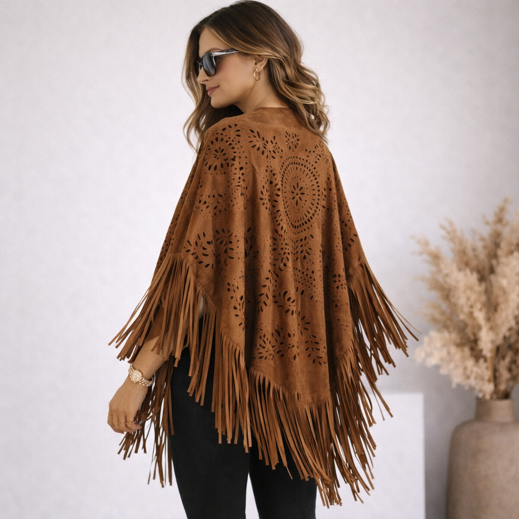 Poncho tendance femme à découpes florales