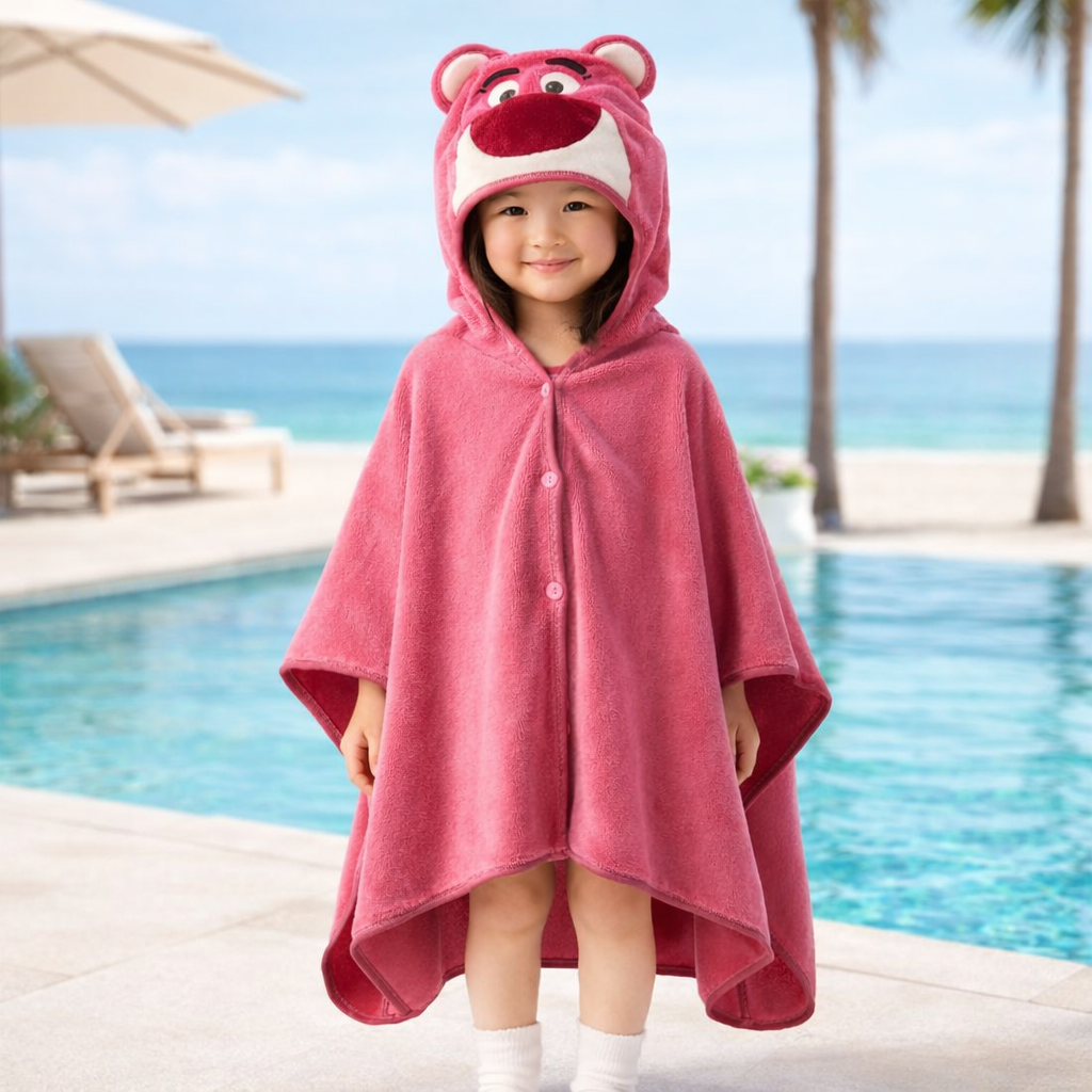 Poncho de bain enfant rose foncé