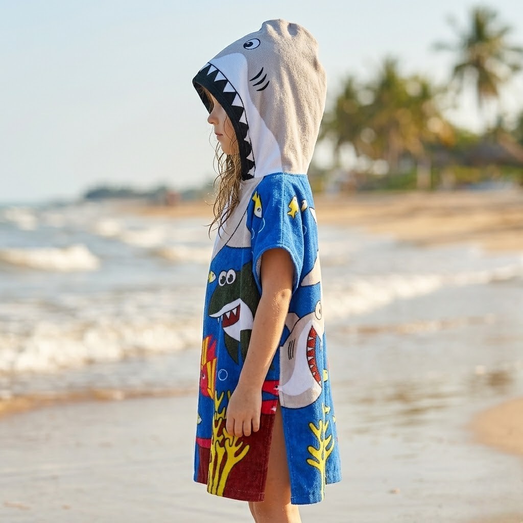 Poncho de bain enfant motif requin