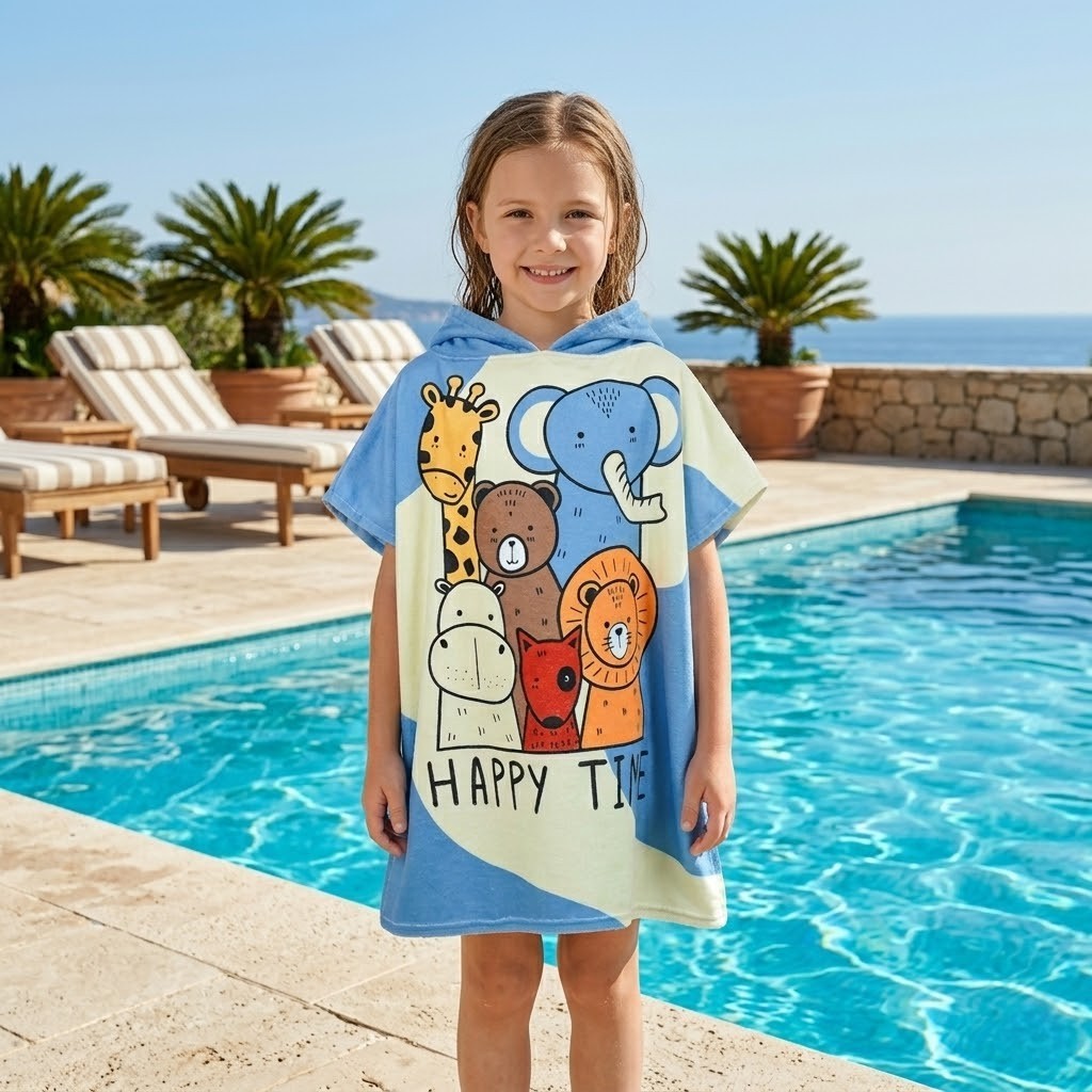 Poncho de bain enfant motif animaux