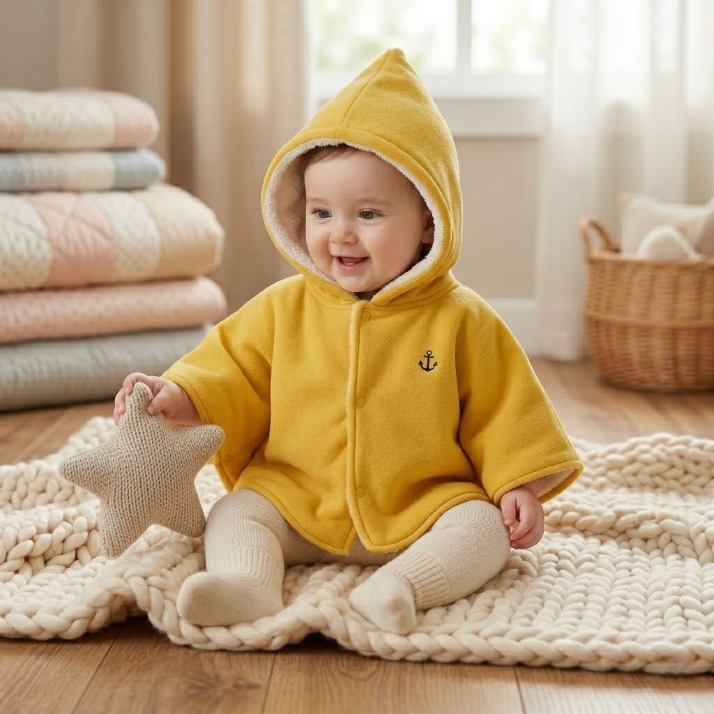 Poncho chaud bébé jaune