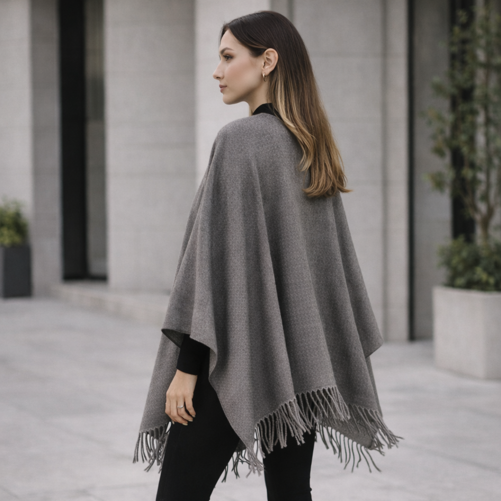 Poncho tendance femme gris minimaliste