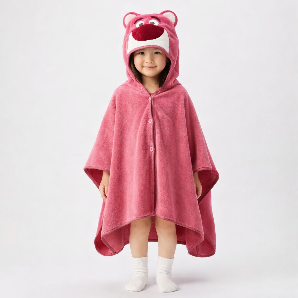 Poncho de bain enfant rose foncé