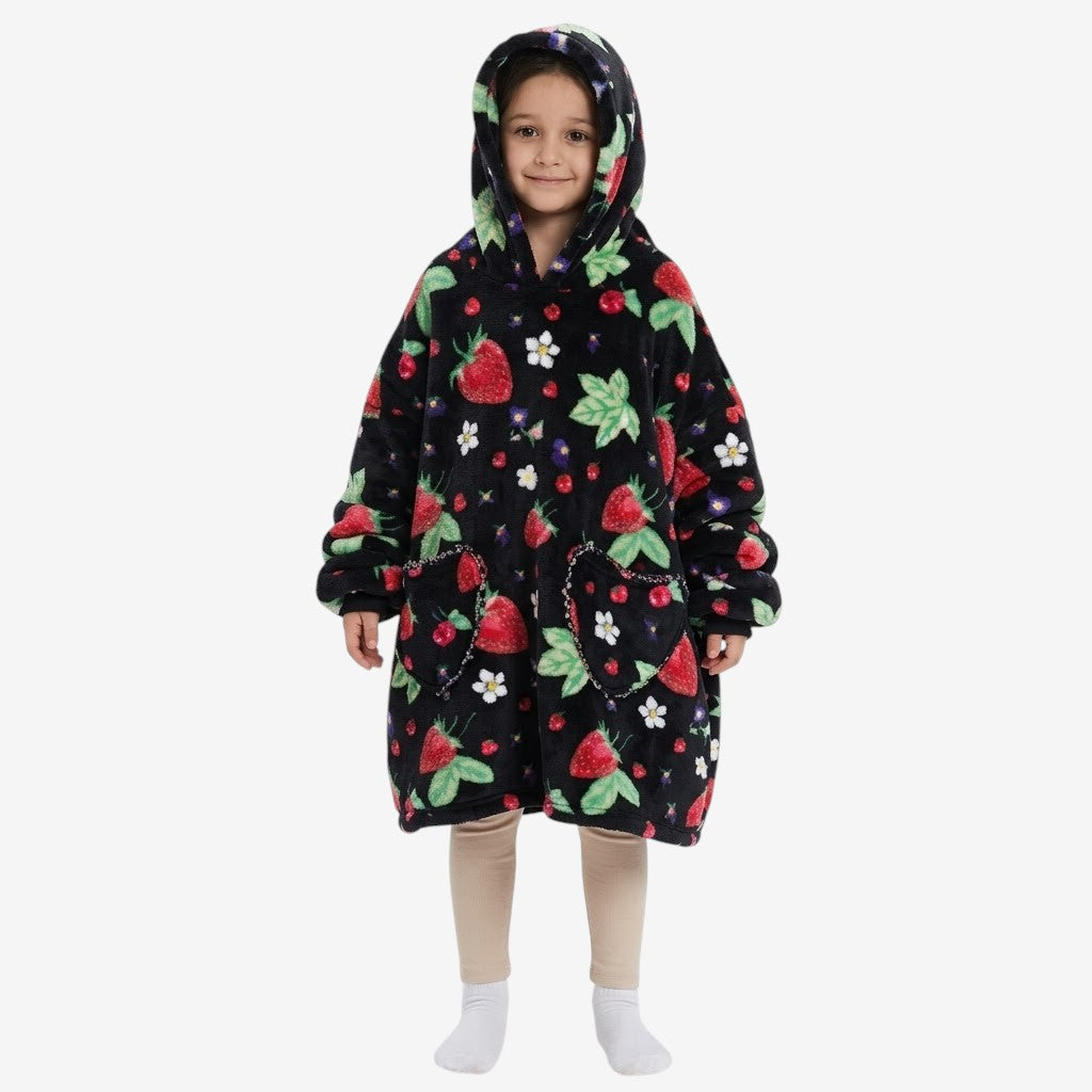Poncho polaire enfant fraise