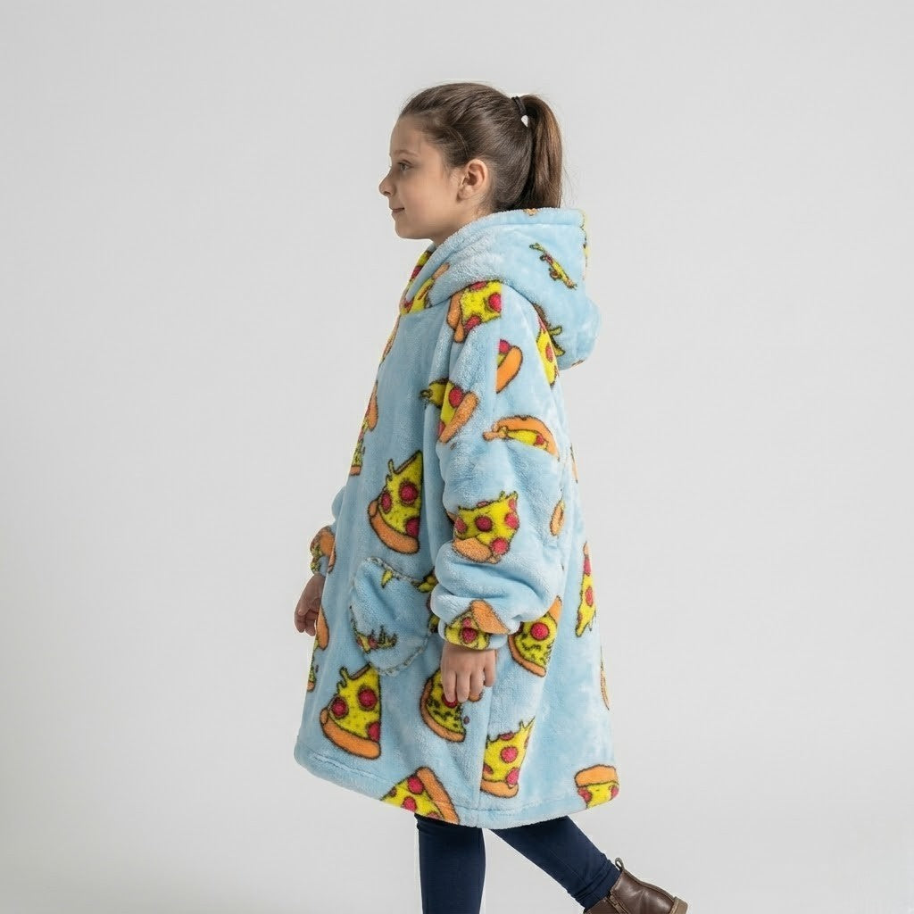 Poncho polaire enfant motif pizza
