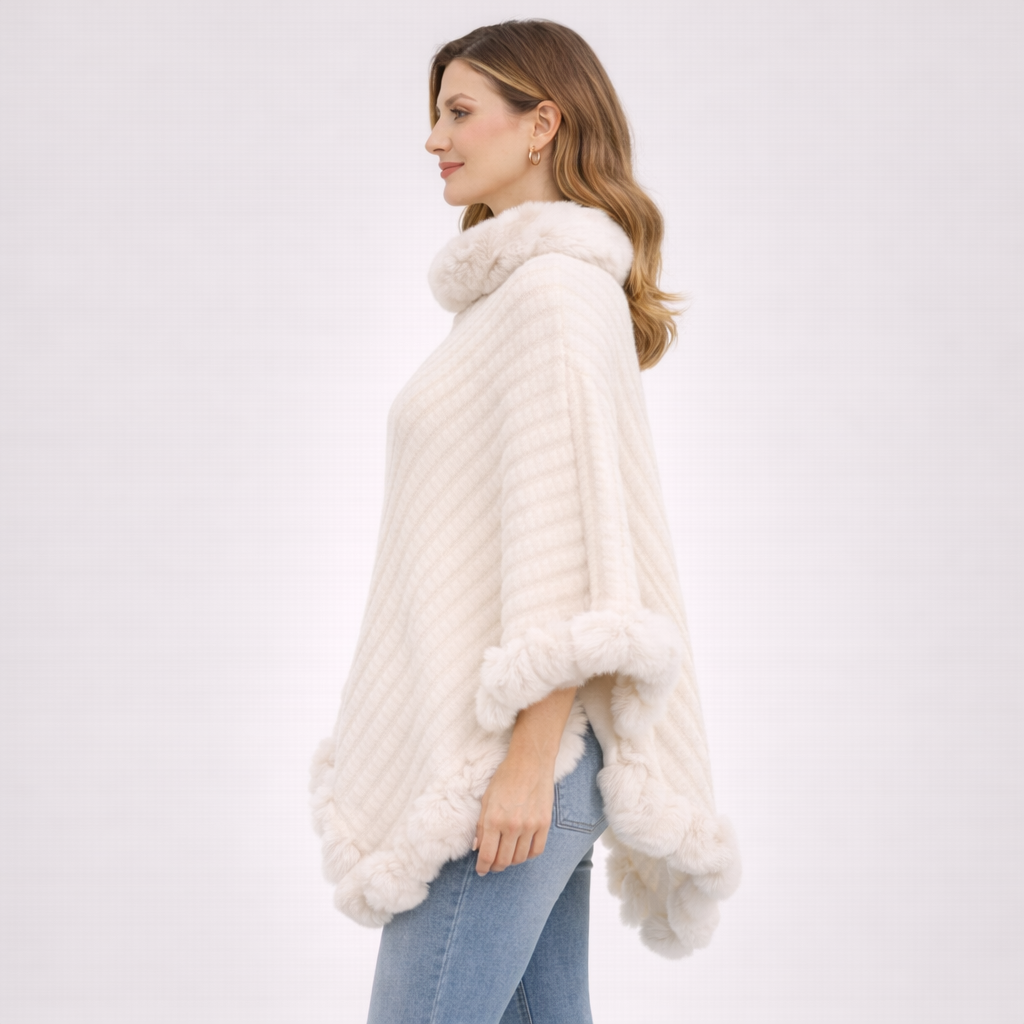 Poncho tendance femme col fourrure