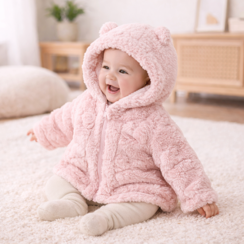 Poncho chaud bébé douceur rose