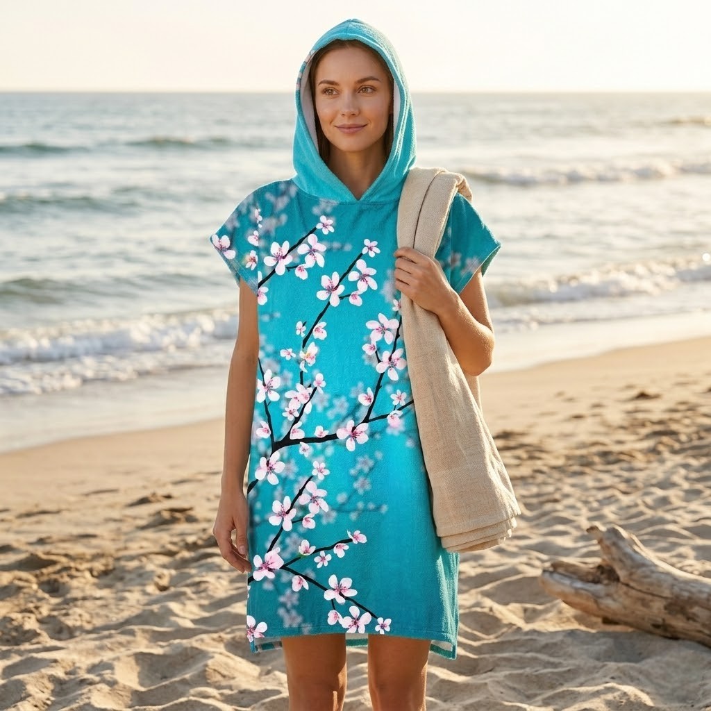 Poncho plage femme fleurs