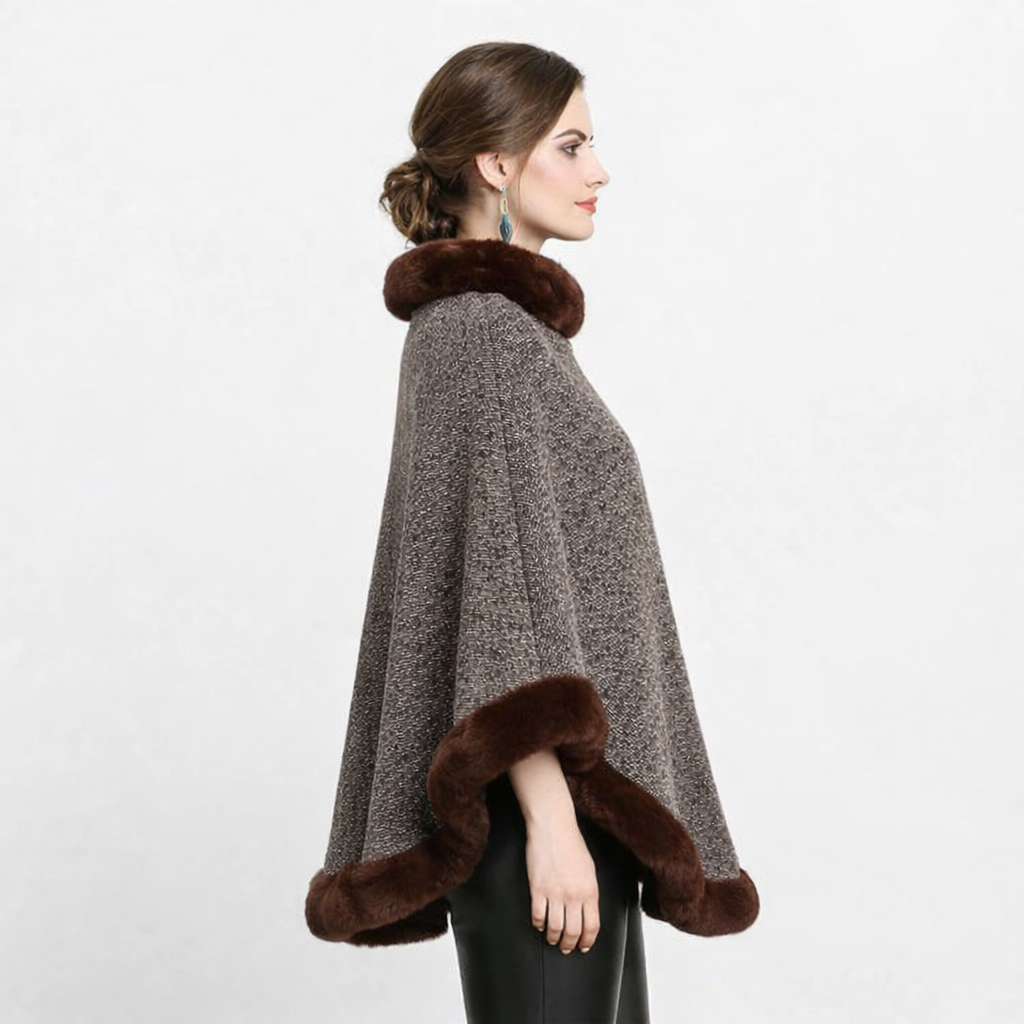 Poncho en laine femme avec fourrure