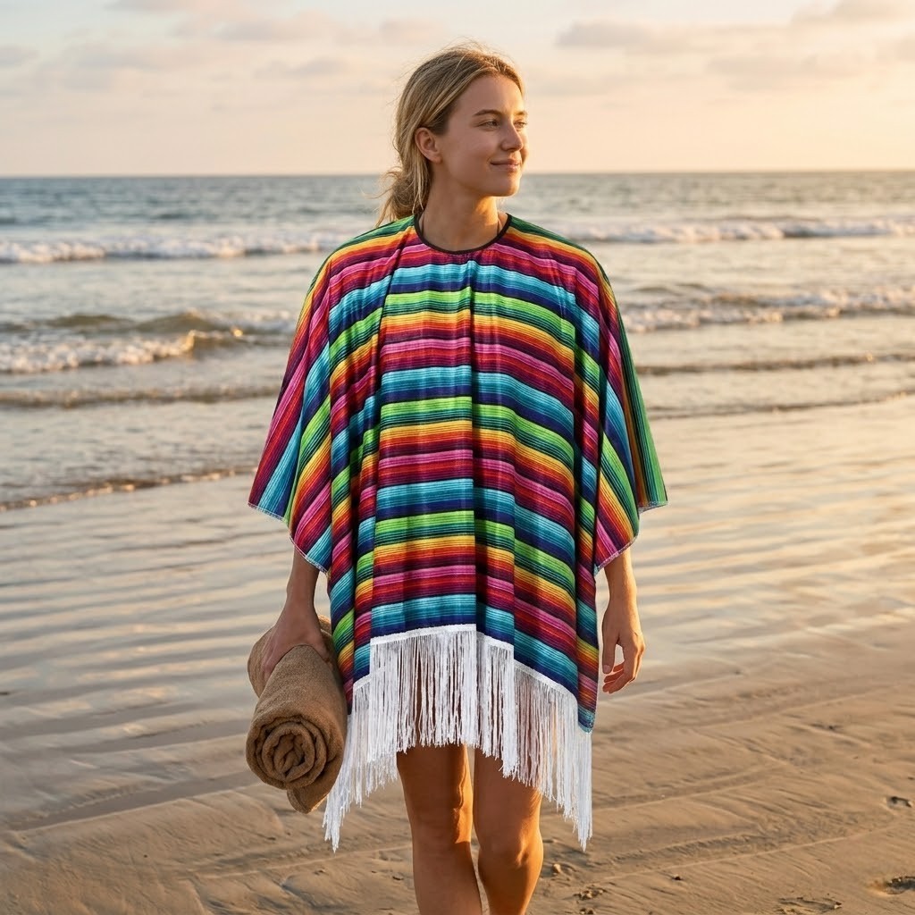 Poncho mexicain à rayures