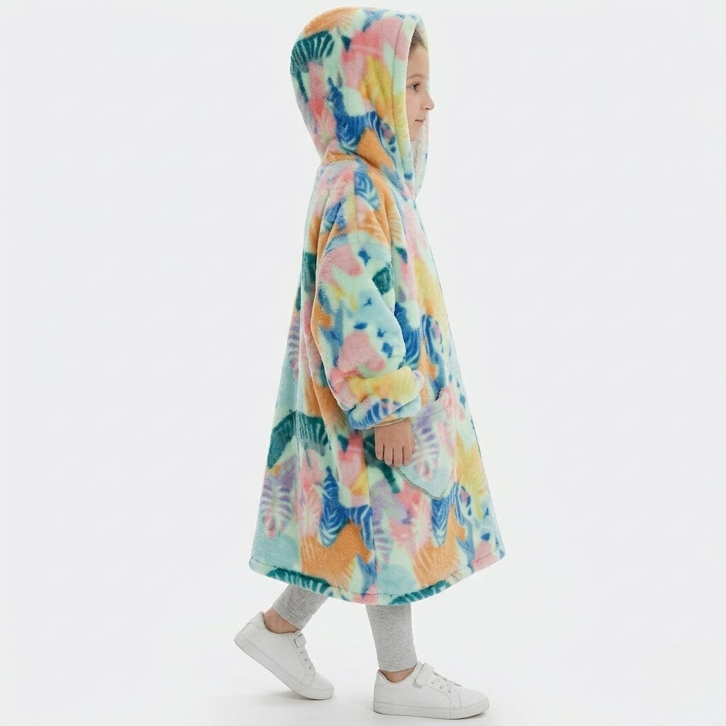 Poncho polaire enfant design tropical